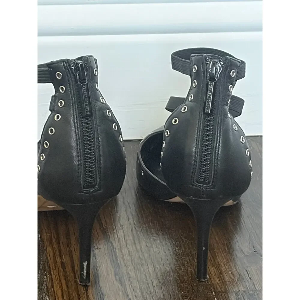 Karl Lagerfeld Paris Avril Black Studded Strappy Pointed Heel Size 7